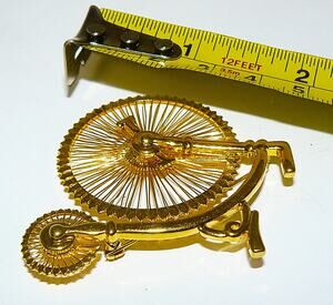 Vtg Signed Monet Gold Tone Penny-Farthing Brooch Pin Figural Bicycle 2" Bike